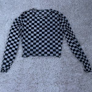 Checkered Mesh Crop Top